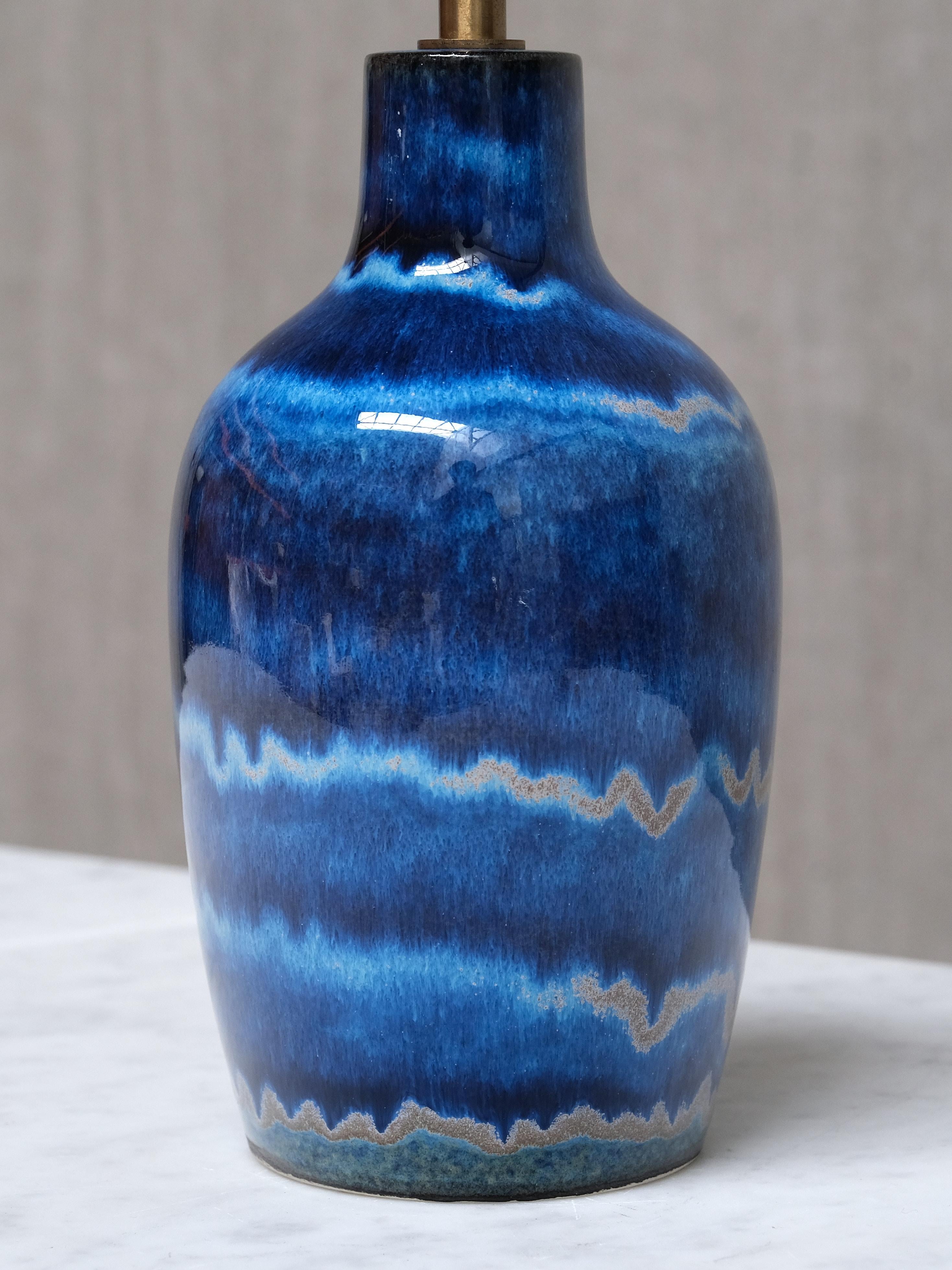 Céramique Lampe de table Kent Eriksson en émail bleu dégradé, Designhuset, Suède, années 1970 en vente