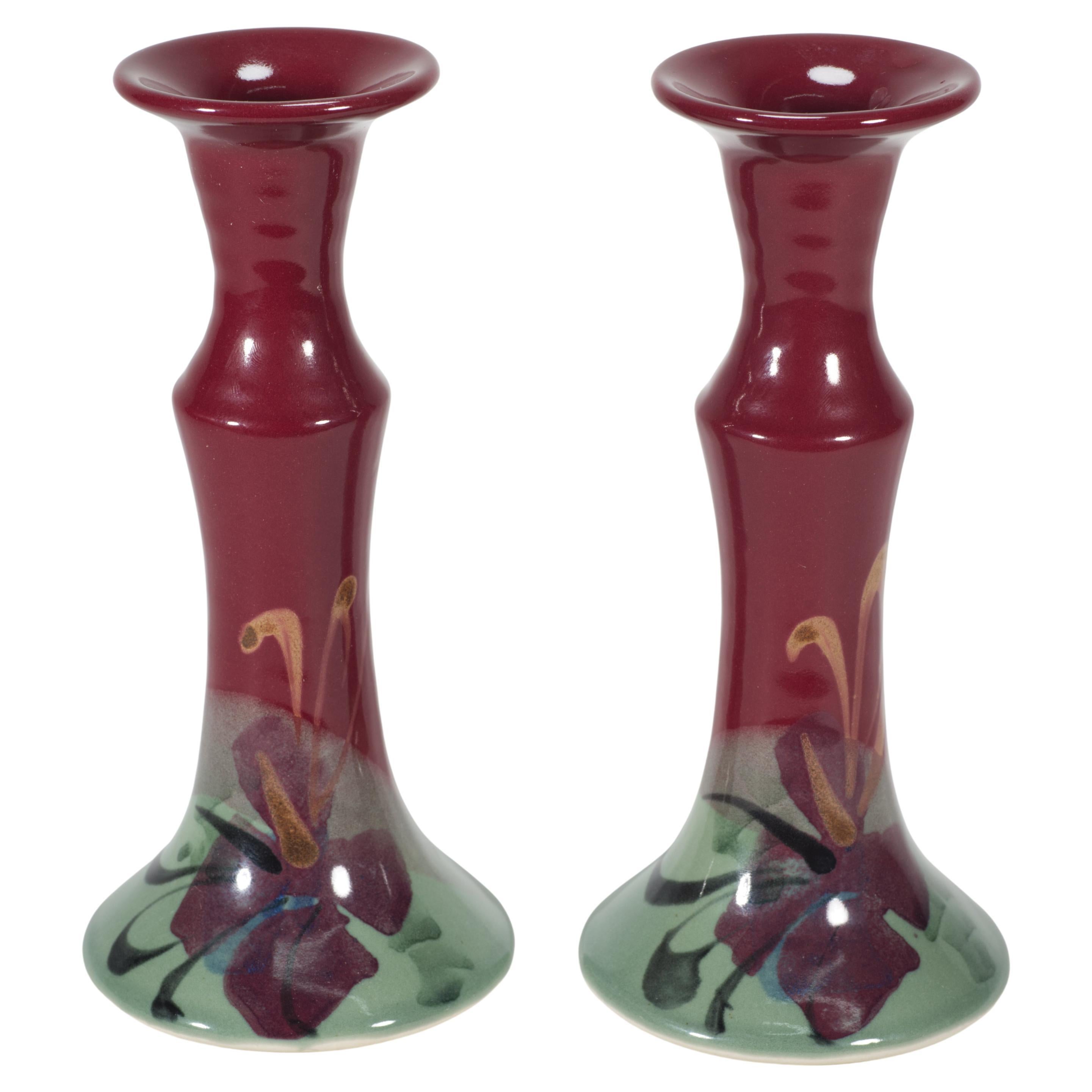 Coppia di candelieri organici moderni in ceramica di Kent Follette, ceramica d'arte americana in vendita