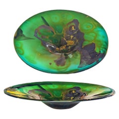 Kent Forrest Ipsen Studio Glass Centerpiece Green with Purple and Yellow Accents