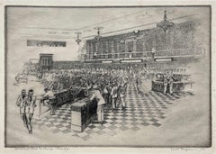 Gravure de la bourse de marchandises de 1951 à Chicago par l'artiste Kent Hagerman