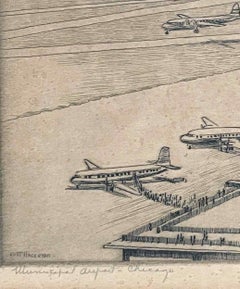 Fine Etching of Municipal (Midway) Airport Chicago by Kent Hagerman