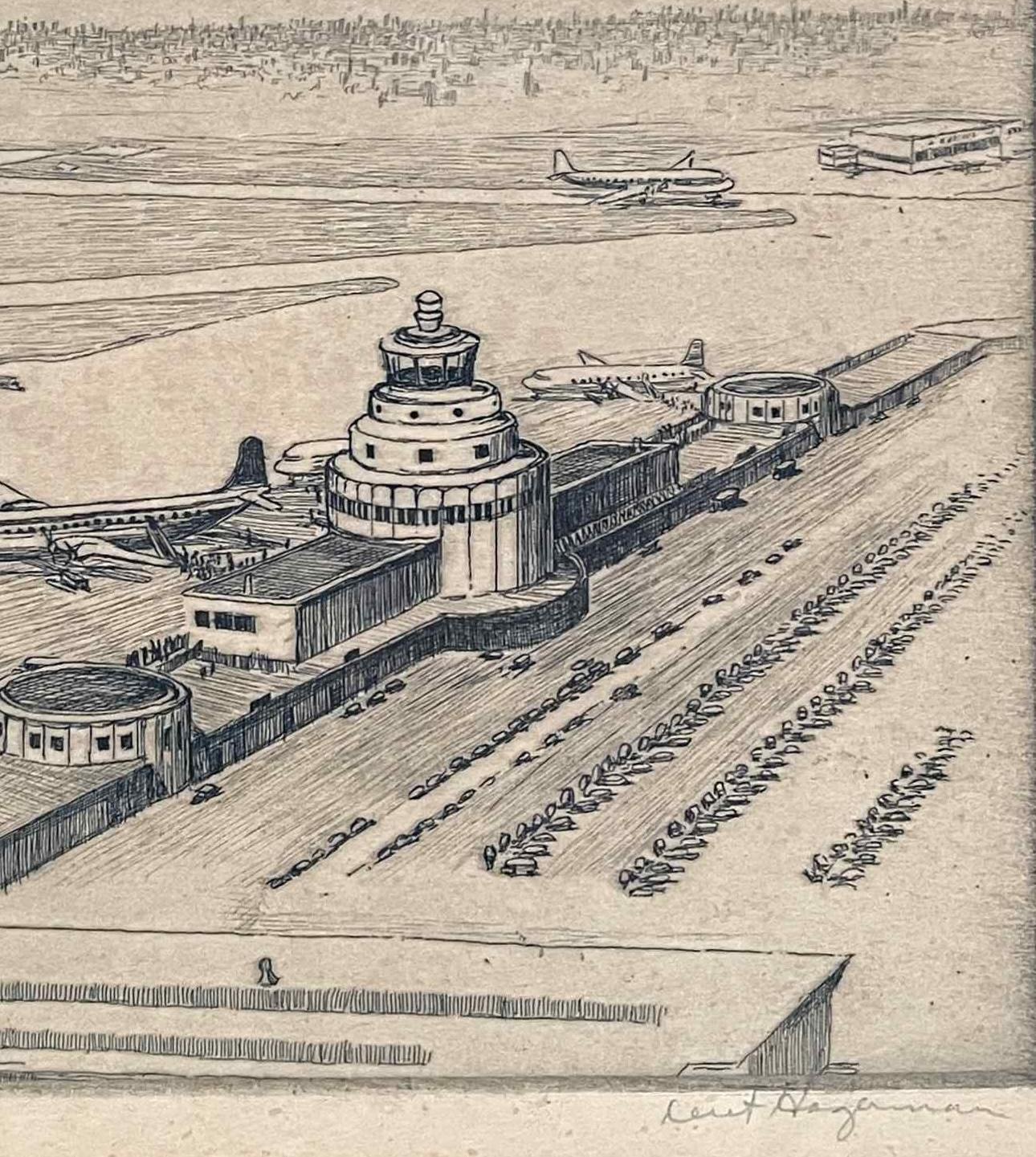 Acquaforte dell'aeroporto Municipal (Midway) di Chicago di Kent Hagerman in vendita 2