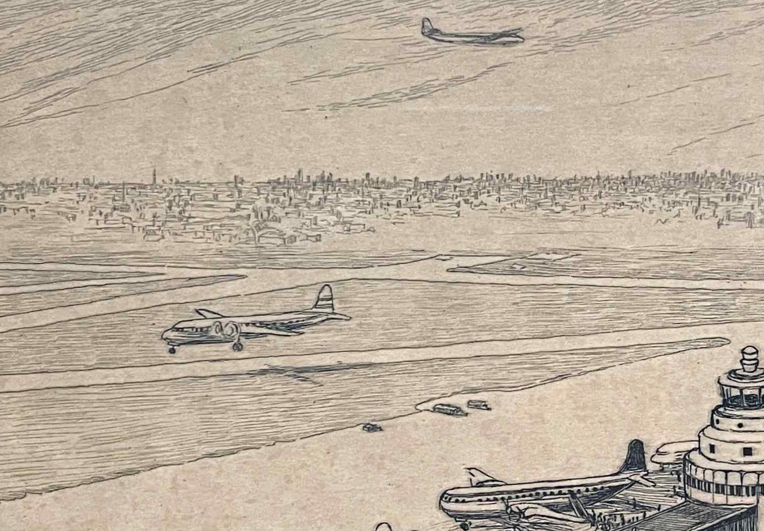 Acquaforte dell'aeroporto Municipal (Midway) di Chicago di Kent Hagerman in vendita 3