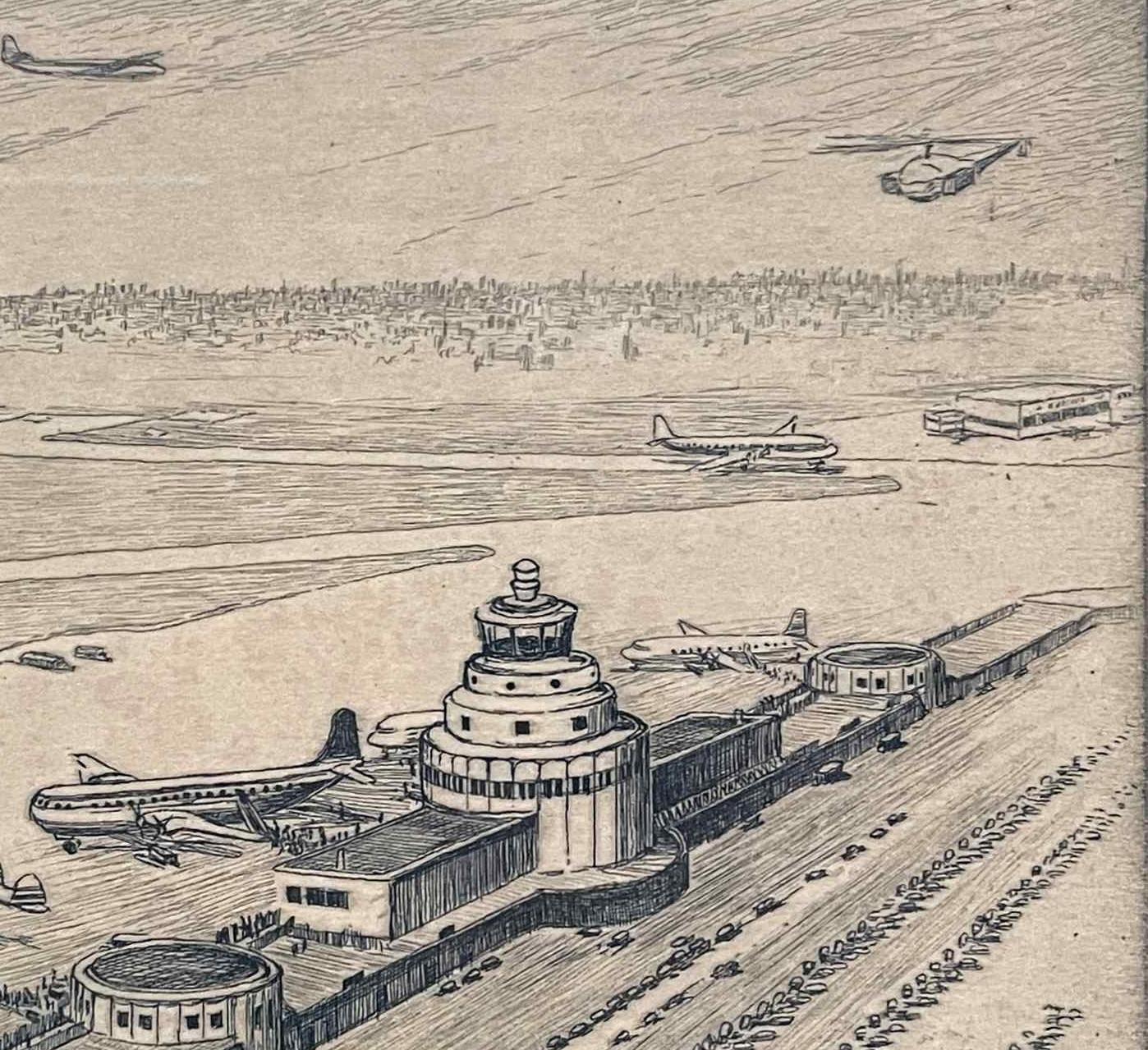 Acquaforte dell'aeroporto Municipal (Midway) di Chicago di Kent Hagerman in vendita 4