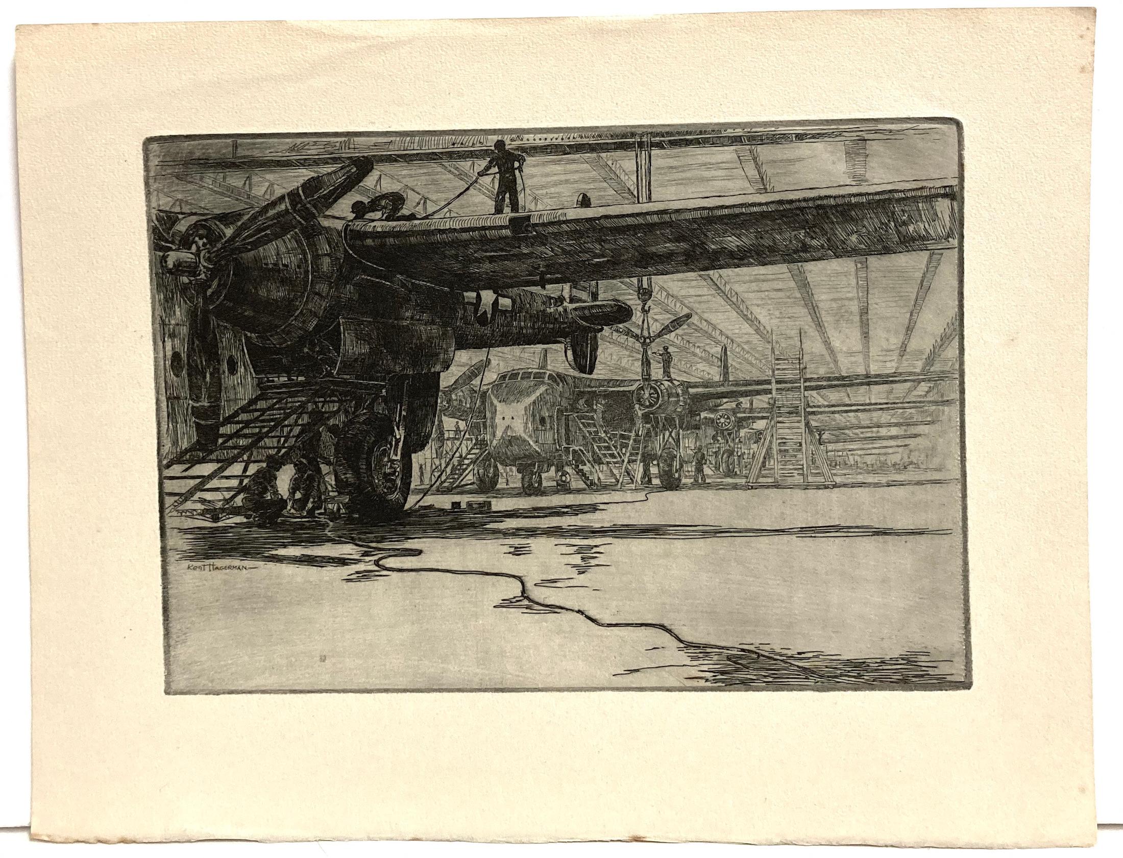 (US Wartime Plane Production -- Attaching the Propeller) - Print by Kent Hagerman