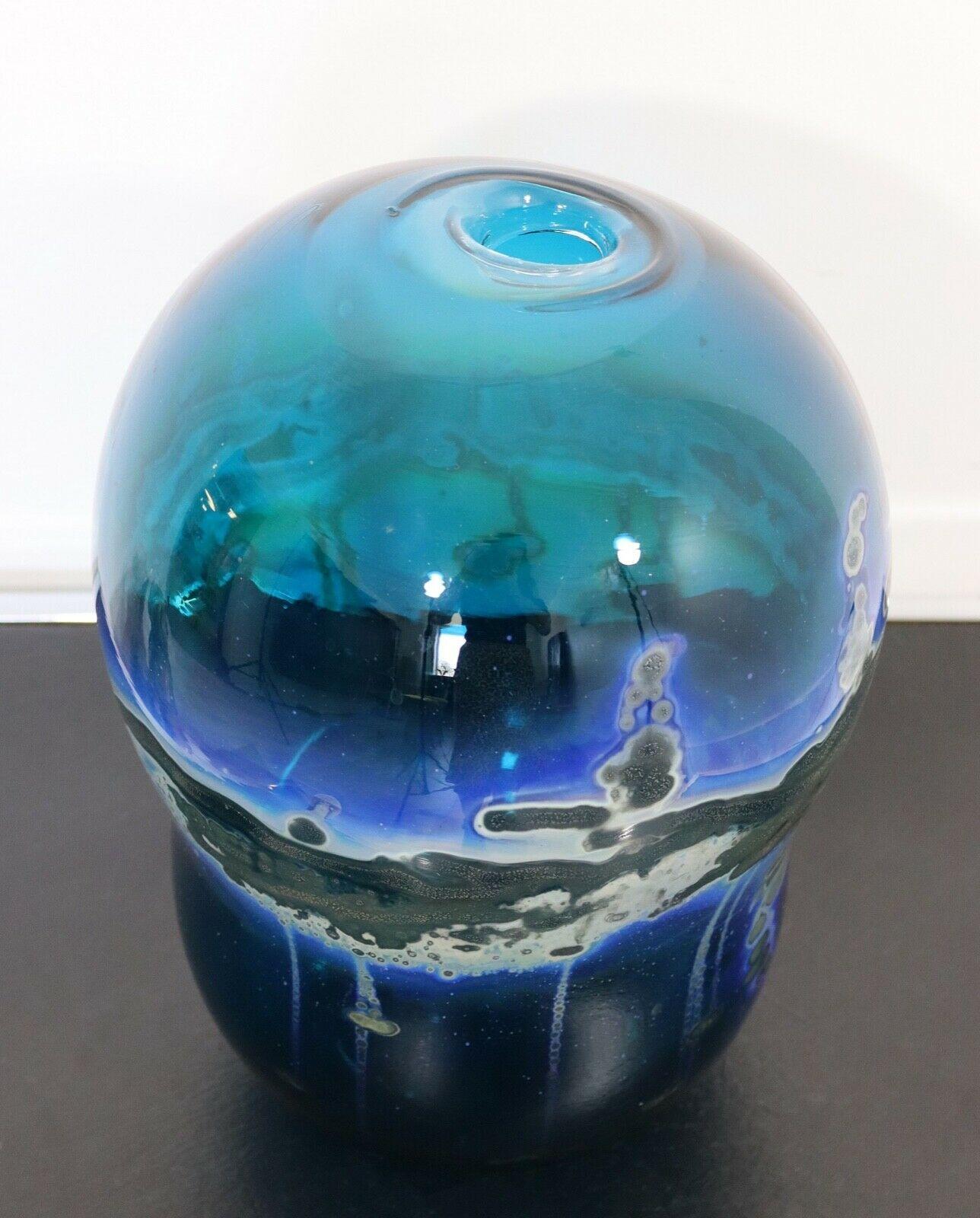 20th Century Kent Ipsen Signed Modern Blue with Swirls Hand Blown Glass Sculpture