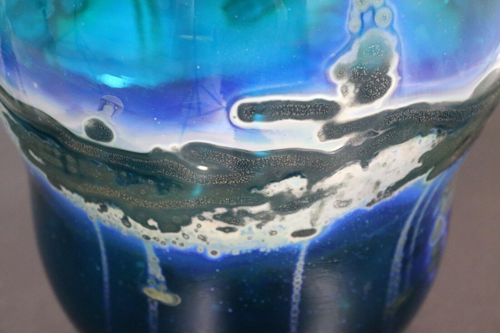 Kent Ipsen Signed Modern Blue with Swirls Hand Blown Glass Sculpture 2