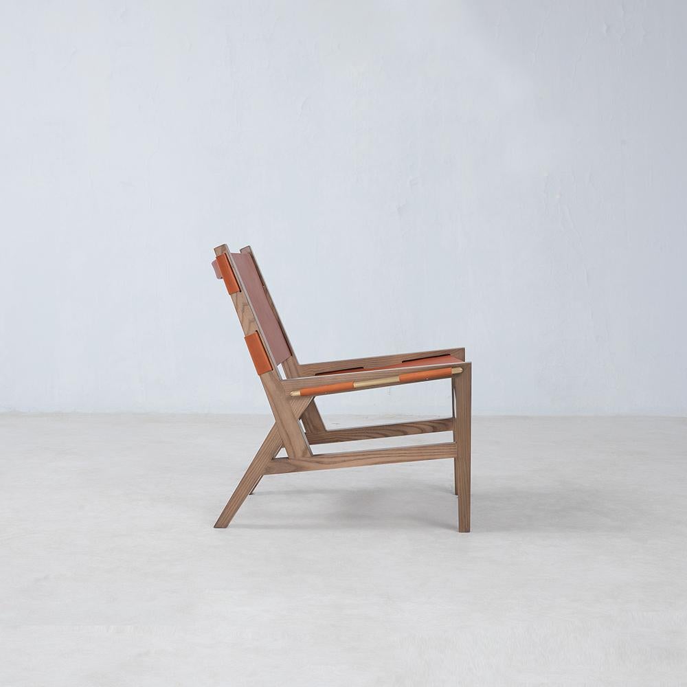 Organic Modern Kent Italian Sling Leather Lounge Chair For Sale