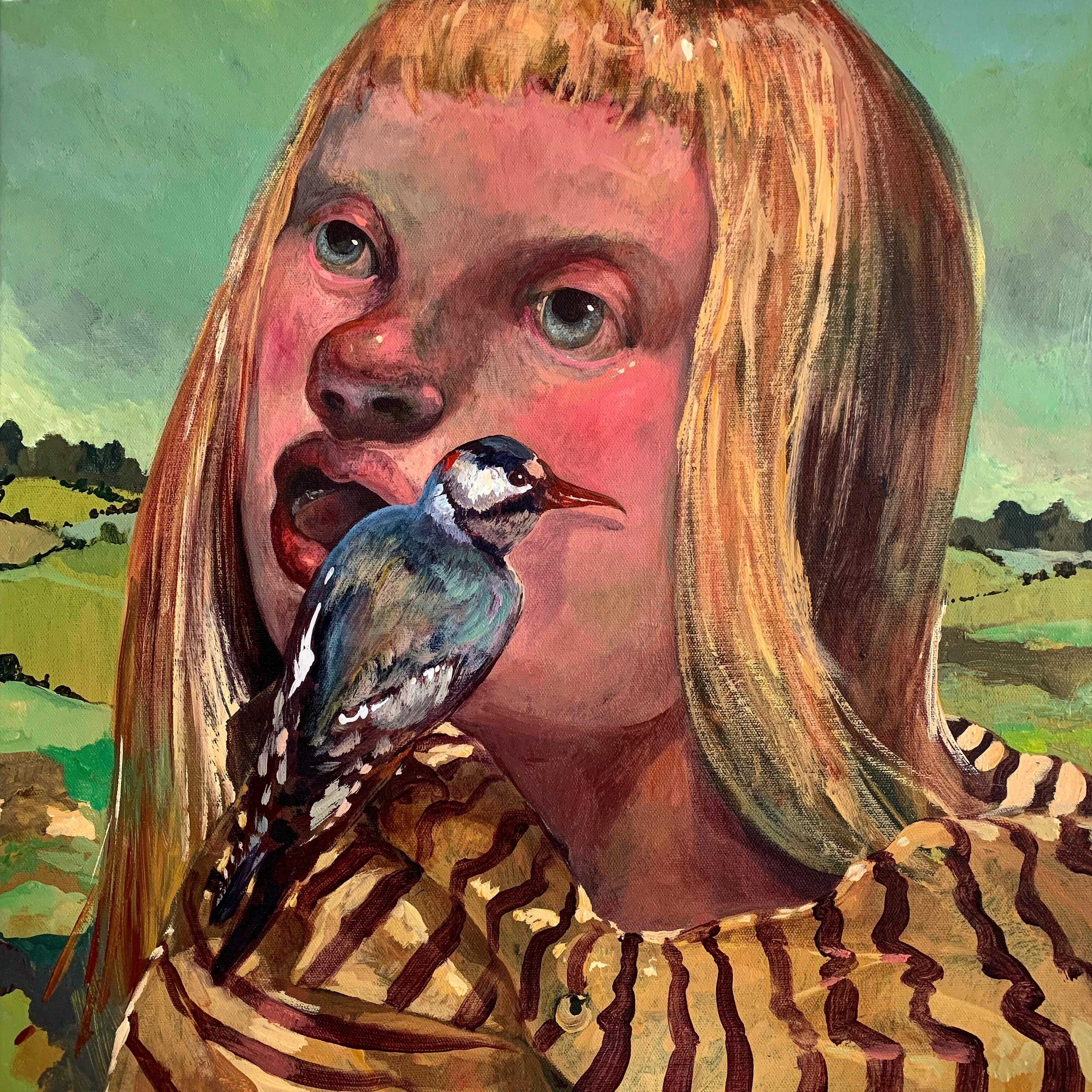 Figurative Painting de Kent Knowles - Culprit Pintura al Óleo sobre Lienzo Colorido Contemporáneo En Stock