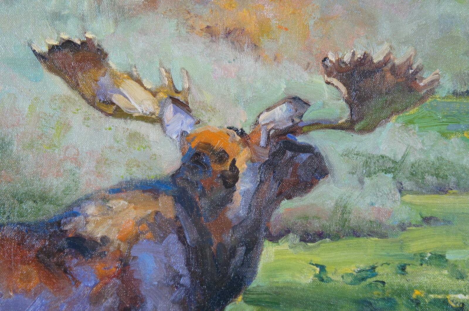 Kent Lemon „“Distant Thunder“ Öl auf Leinwand, Colorado, Landschaft, Gemälde Moose im Zustand „Gut“ im Angebot in Dayton, OH