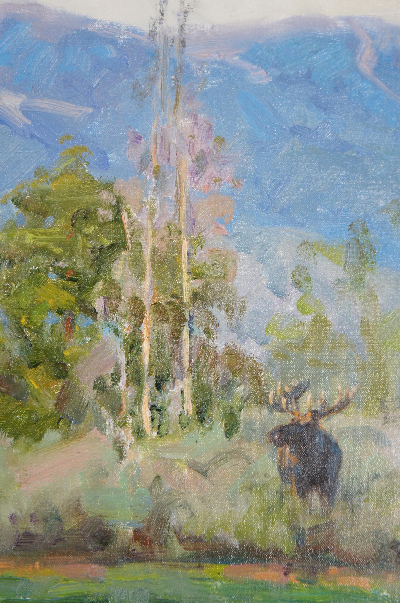 Kent Lemon „“Distant Thunder“ Öl auf Leinwand, Colorado, Landschaft, Gemälde Moose (20. Jahrhundert) im Angebot