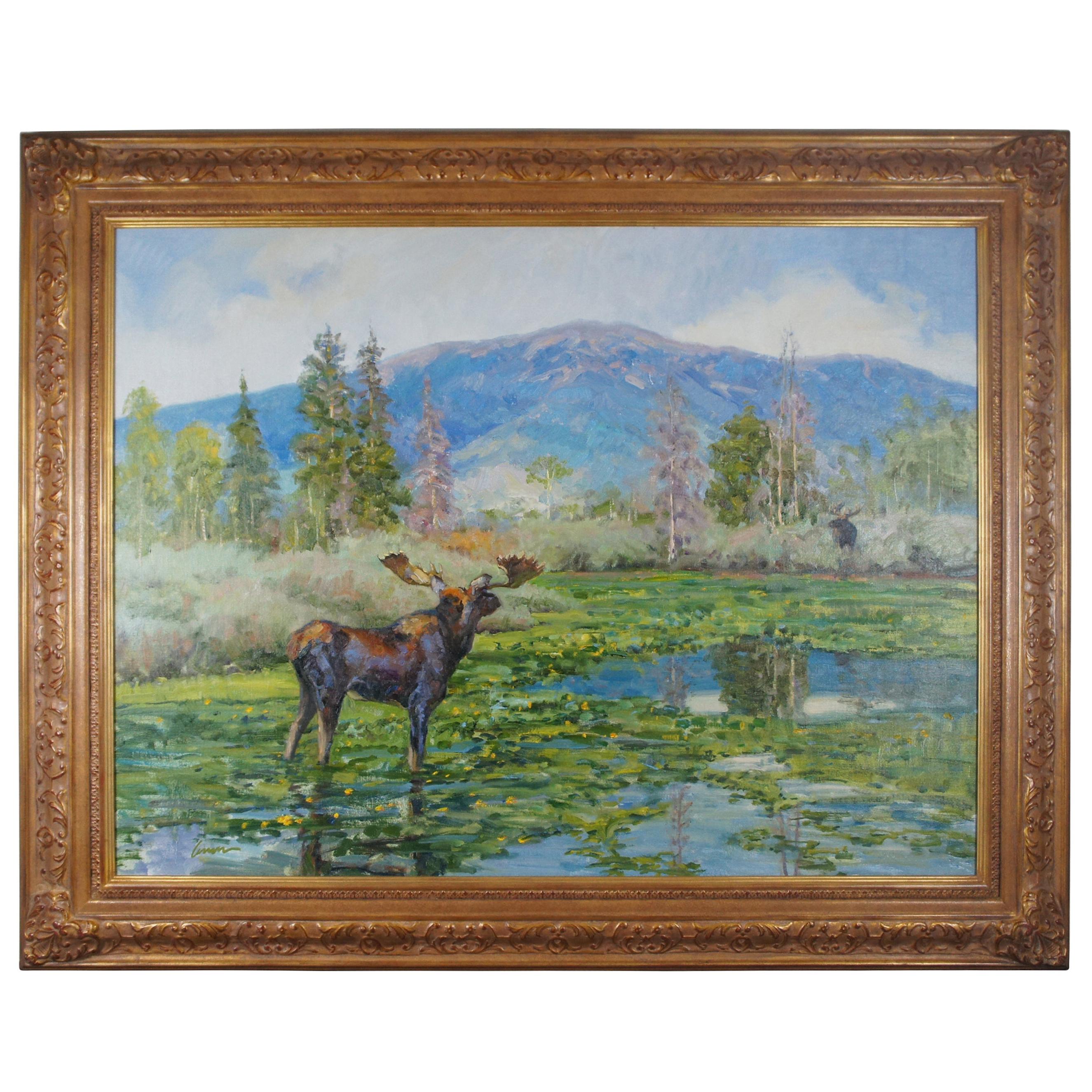 Kent Lemon "Distant Thunder" Oil on Canvas Colorado Landscape Painting Moose For Sale
