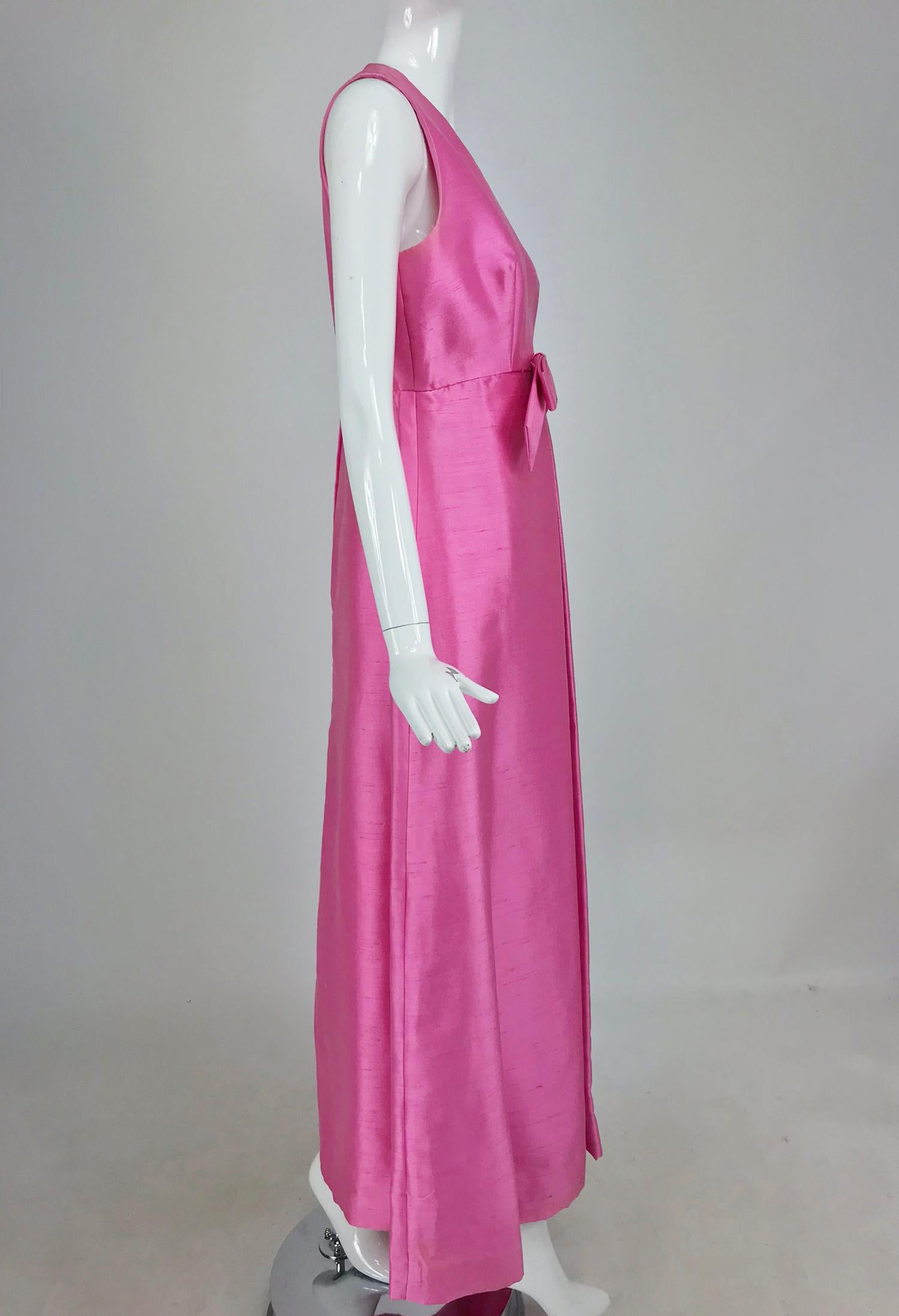 Kent Originals bubble gum pink slub silk bow front evening dress 1960s  12 5