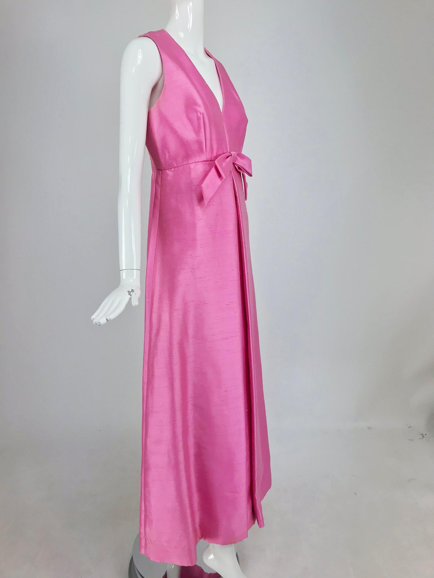 Kent Originals bubble gum pink slub silk bow front evening dress 1960s  12 6