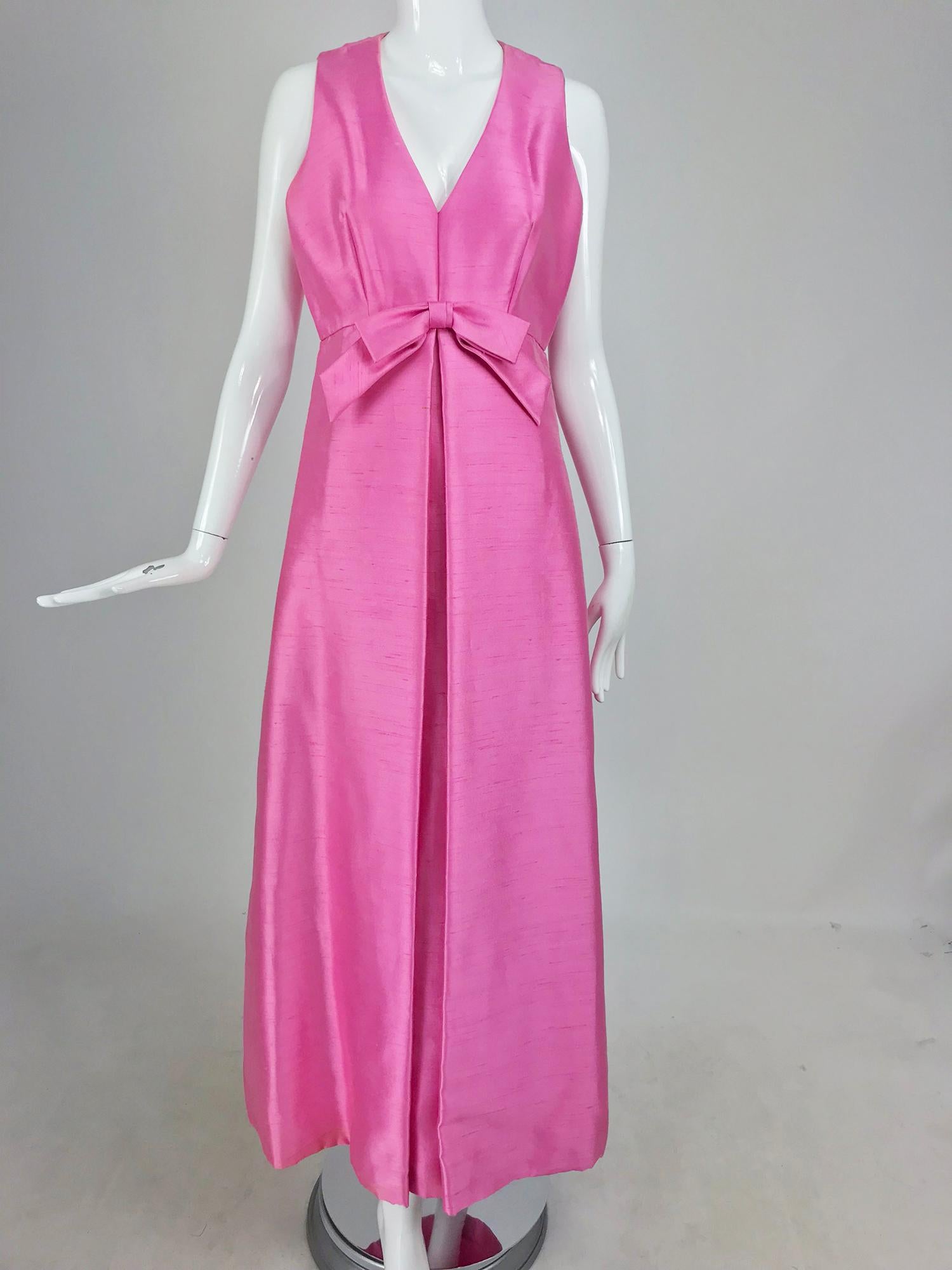 Kent Originals bubble gum pink slub silk bow front evening dress 1960s  12 8