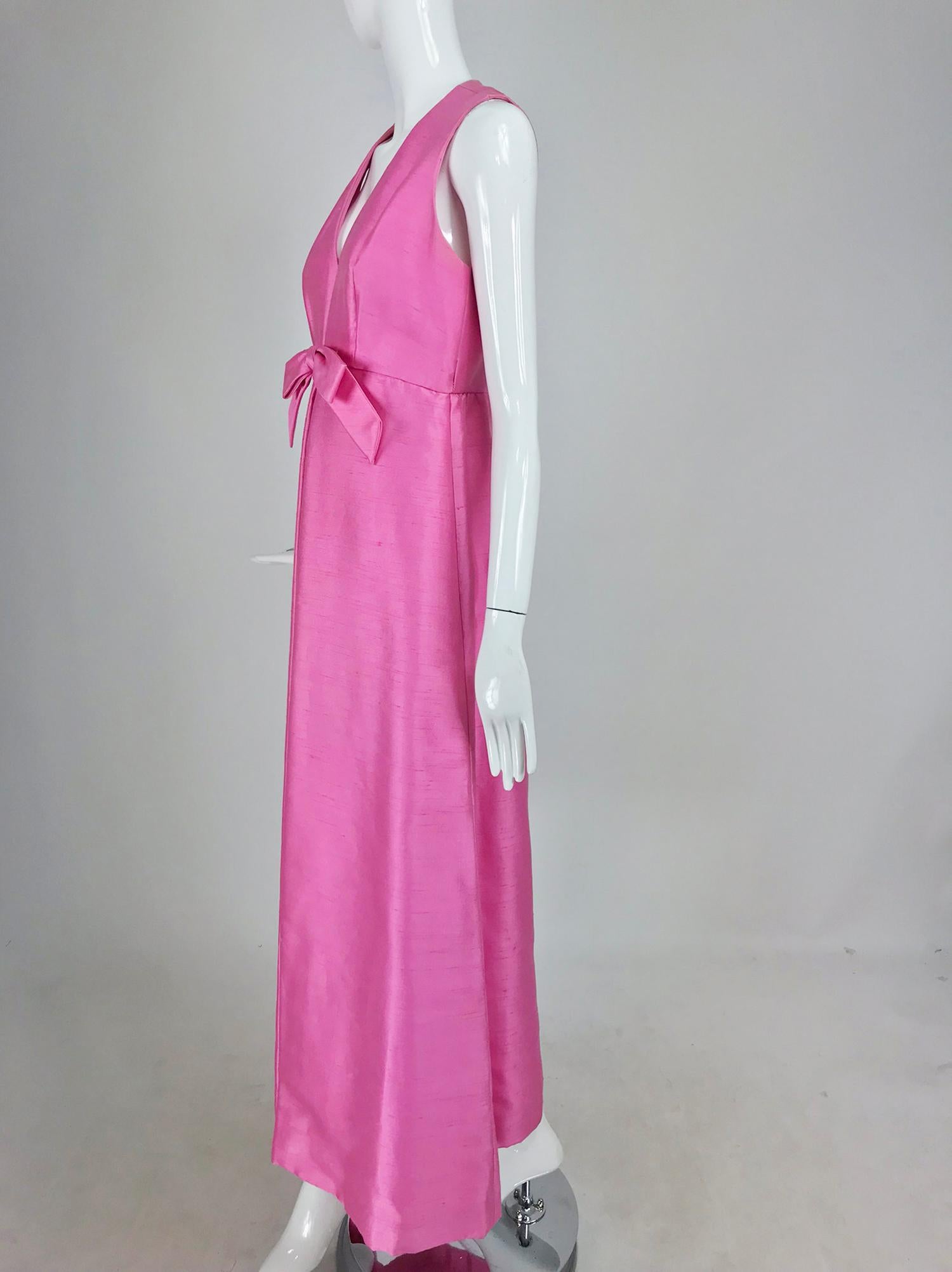 Pink Kent Originals bubble gum pink slub silk bow front evening dress 1960s  12