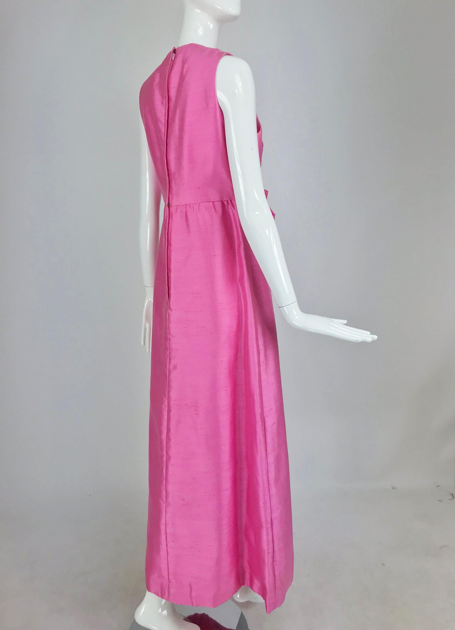 Kent Originals bubble gum pink slub silk bow front evening dress 1960s  12 4