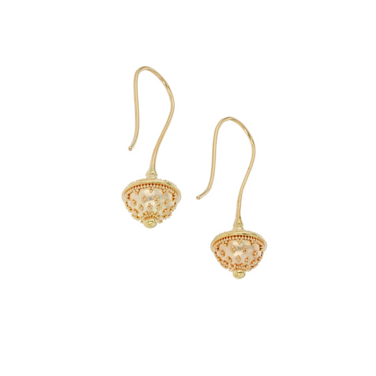 Kent Raible 18 Karat All Gold Acorn Drop Earrings with Fine Granulation For Sale 1