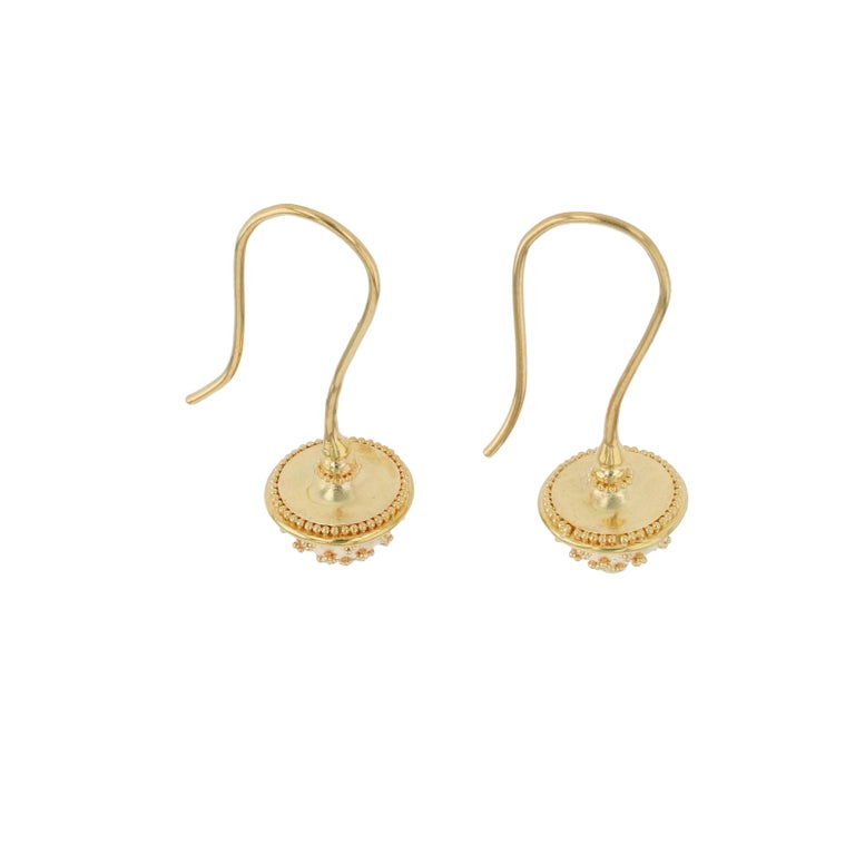 Kent Raible 18 Karat All Gold Acorn Drop Earrings with Fine Granulation For Sale 4