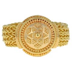 Kent Raible 18 Karat All Gold Chain Ring with Fine Granulation 