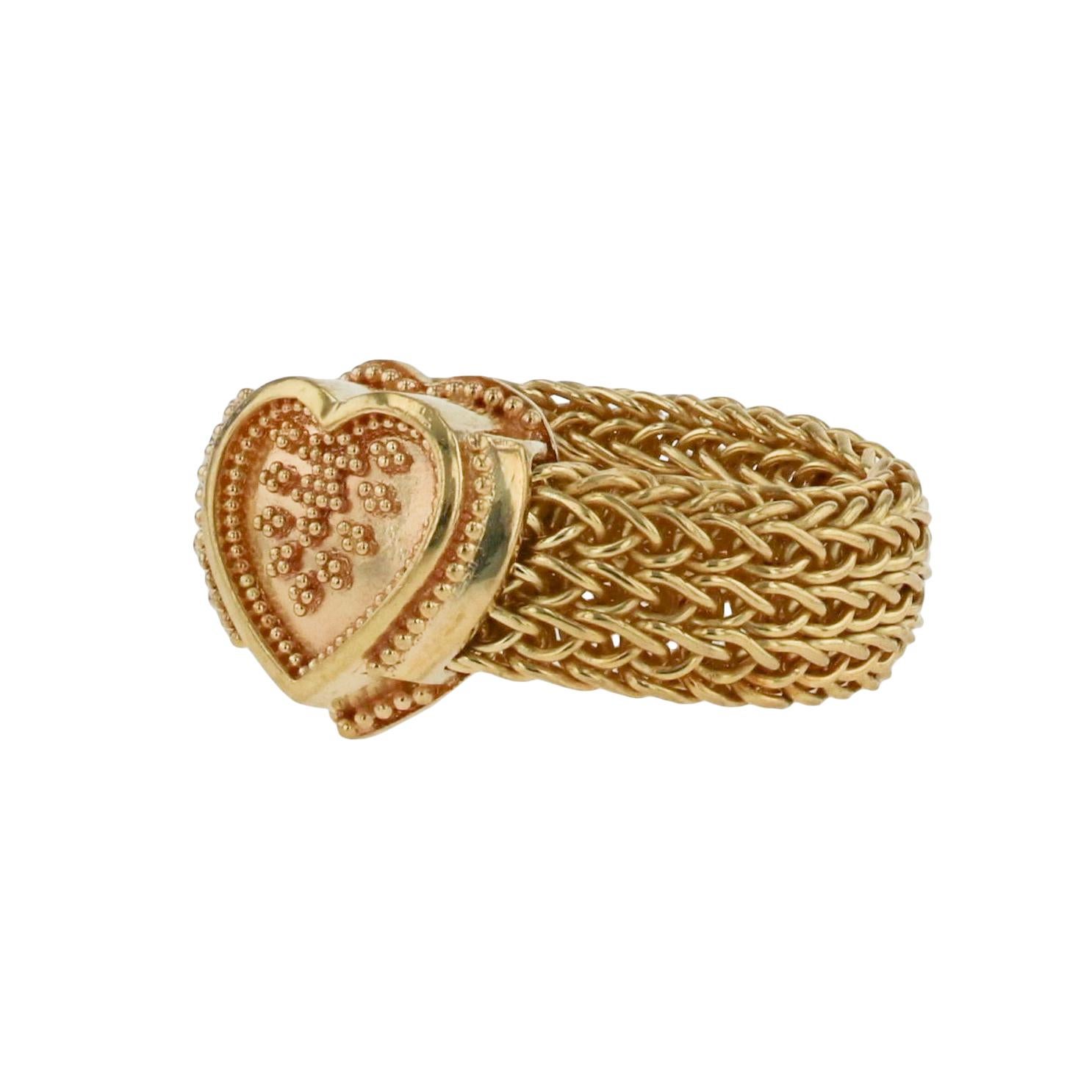 Artisan Bague Kent Raible en or 18 carats tout en forme de cœur avec chaîne tissée et granulation en vente