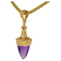 Pendentif pendule Kent Raible en or 18 carats, améthyste et spinelle, granulation