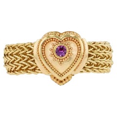 Kent Raible 18 karat Gold and Pink Sapphire Heart Fashion Ring with Granulation