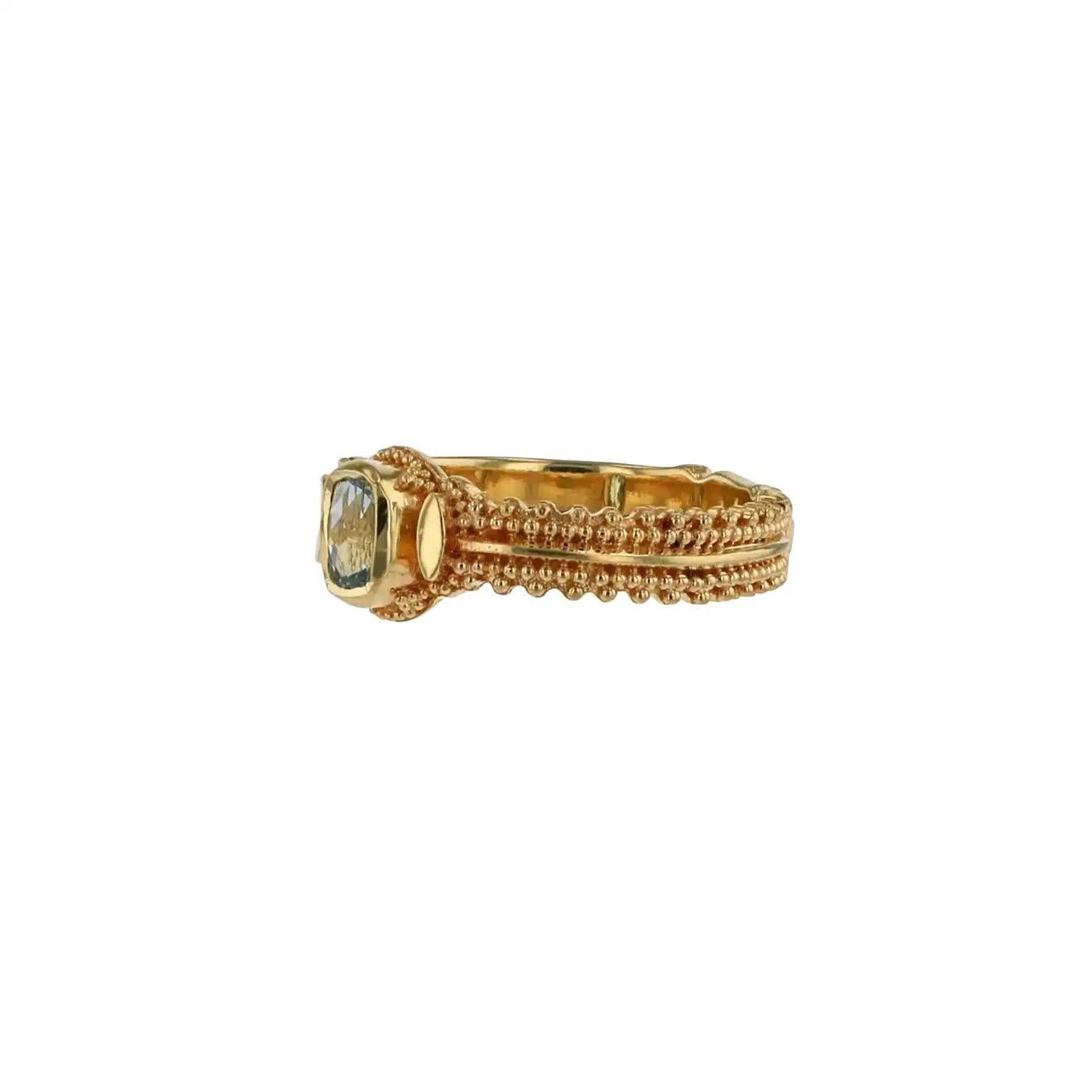 Women's or Men's Kent Raible 18 Karat Gold Aquamarine Solitaire Band Ring with Fine Granulation