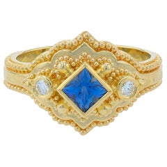 Kent Raible 18 Karat Gold Blue Sapphire and Diamond Cocktail Ring, Granulation