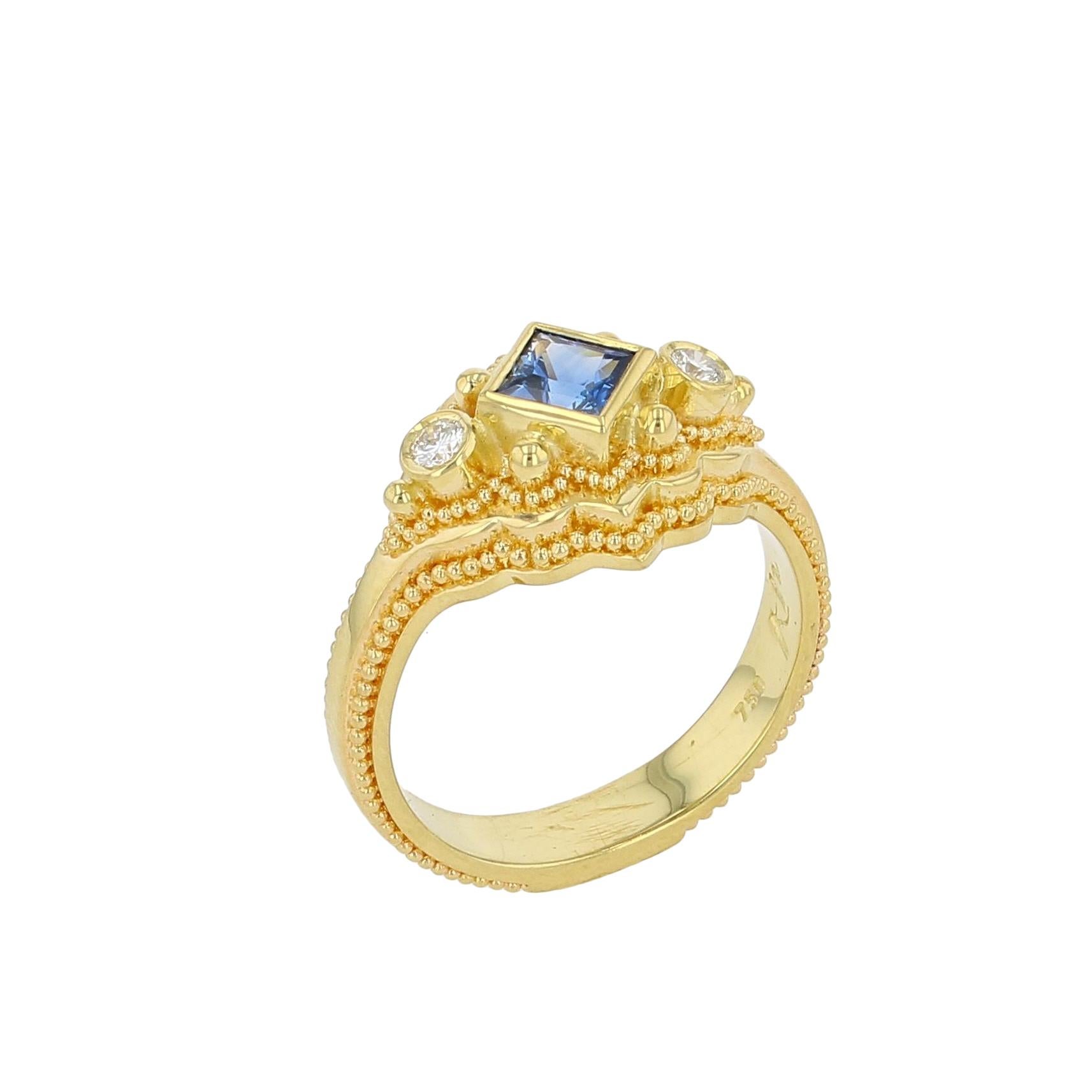 Kent Raible 18 Karat Gold Blue Sapphire Cocktail Ring with Granulation For Sale 2