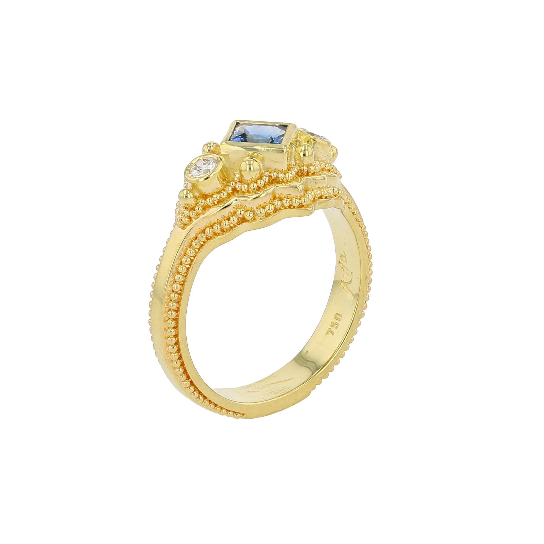 Women's or Men's Kent Raible 18 Karat Gold Blue Sapphire Cocktail Ring with Granulation For Sale