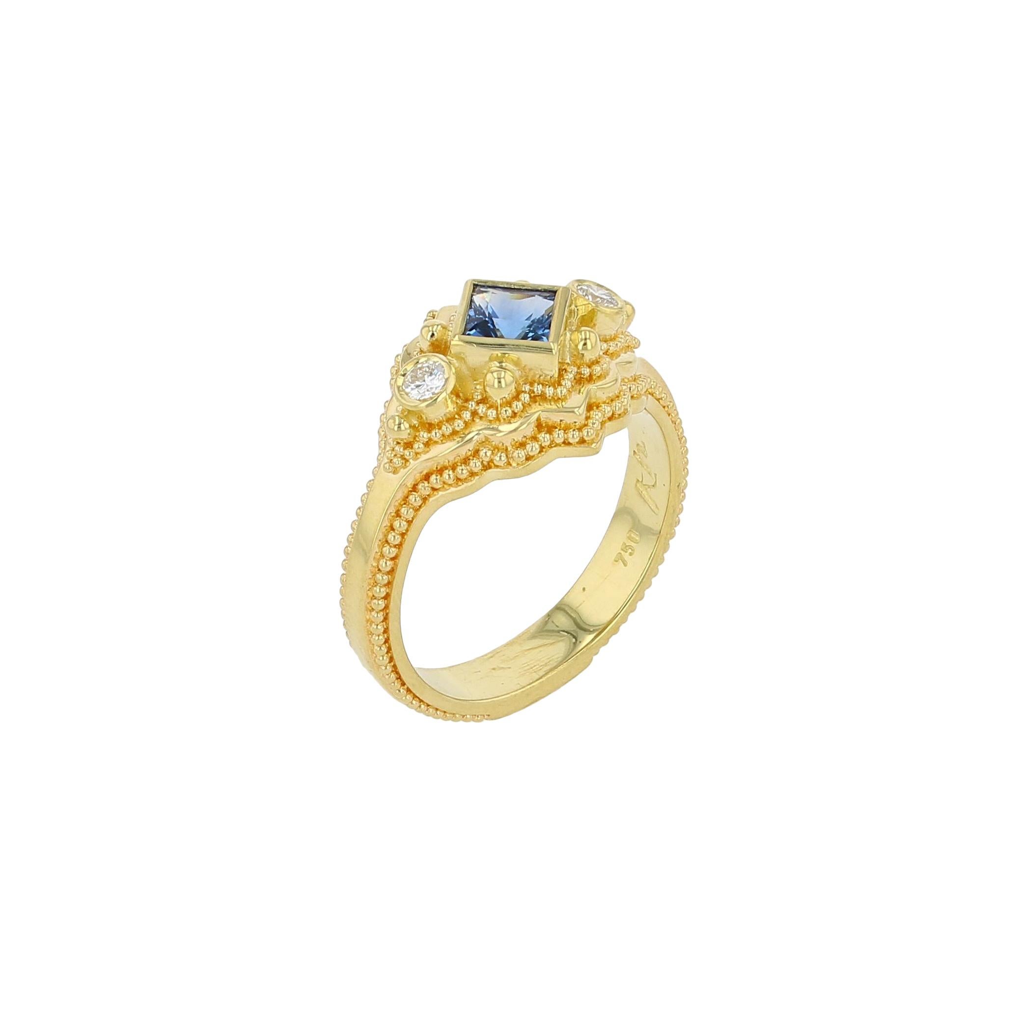 Kent Raible 18 Karat Gold Blue Sapphire Cocktail Ring with Granulation For Sale 1