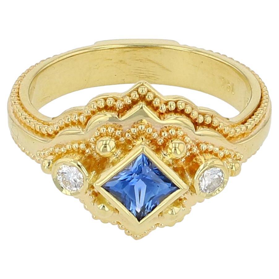 Kent Raible 18 Karat Gold Blue Sapphire Cocktail Ring with Granulation For Sale