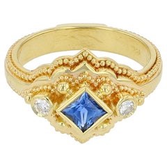 Kent Raible 18 Karat Gold Blue Sapphire Cocktail Ring with Granulation