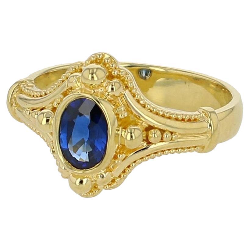 Kent Raible 18 Karat Gold Blue Sapphire Solitaire Ring with Fine Granulation For Sale