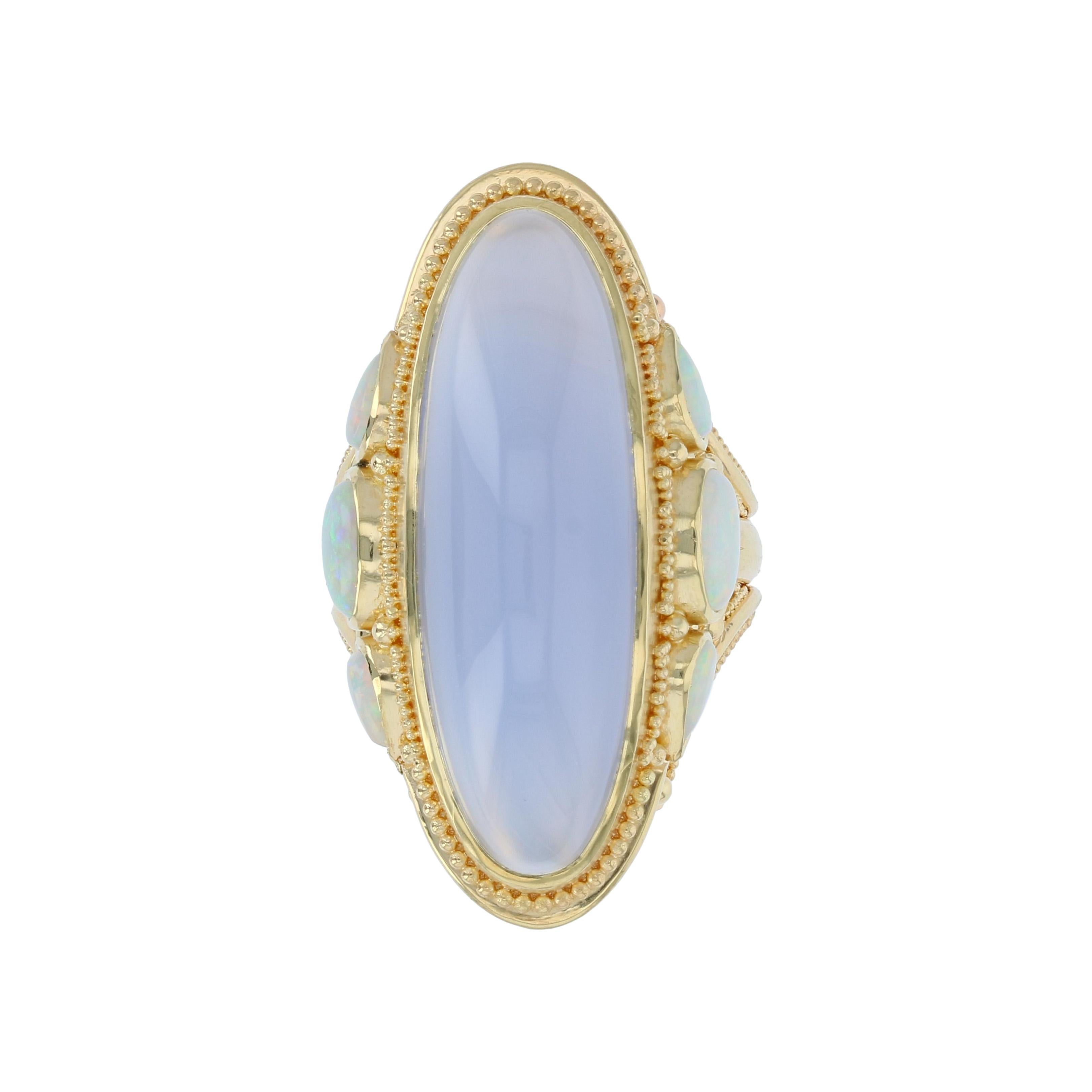 Kent Raible 18 Karat Gold Chalcedony and Opal Cocktail Ring with Granulation 1