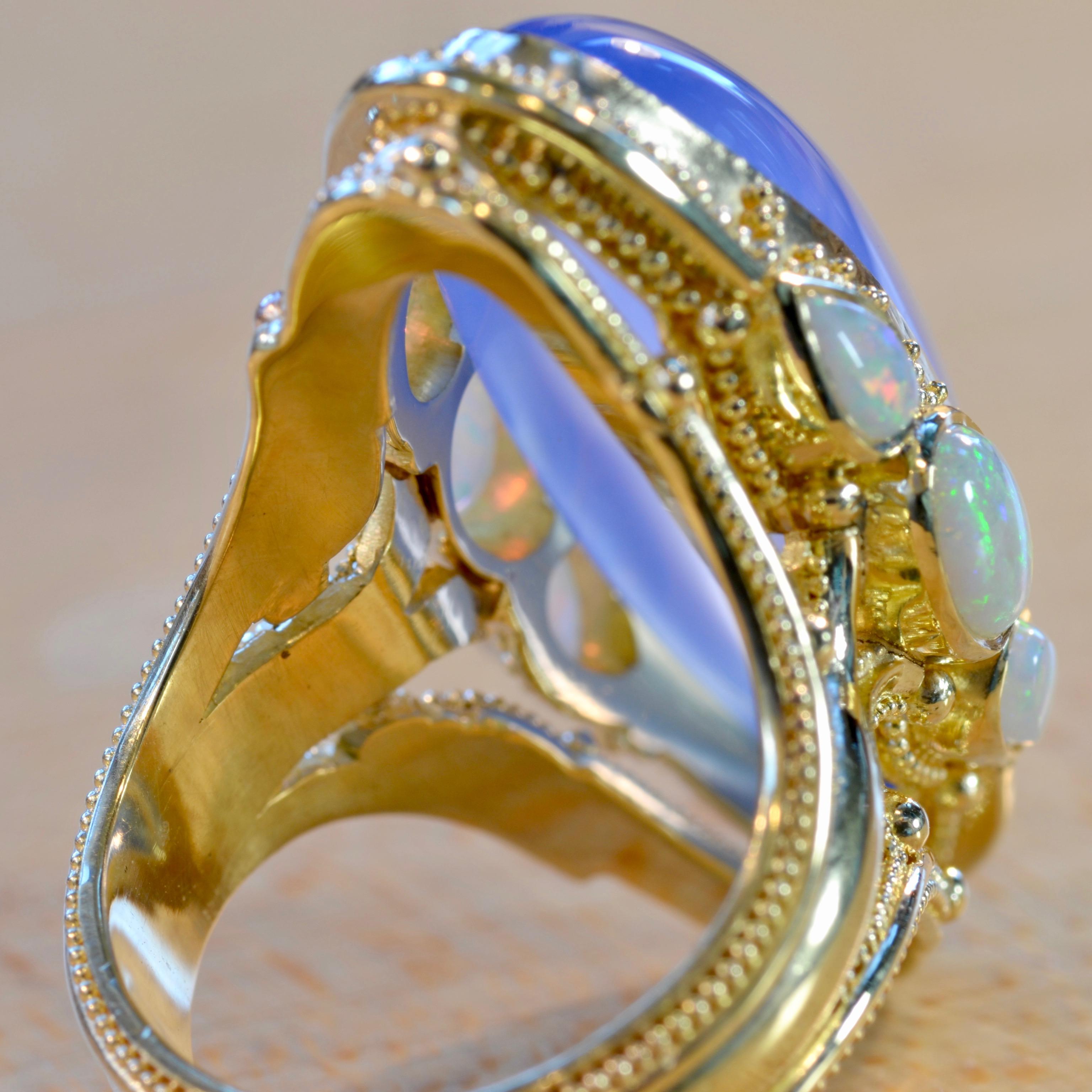 Kent Raible 18 Karat Gold Chalcedony and Opal Cocktail Ring with Granulation 2
