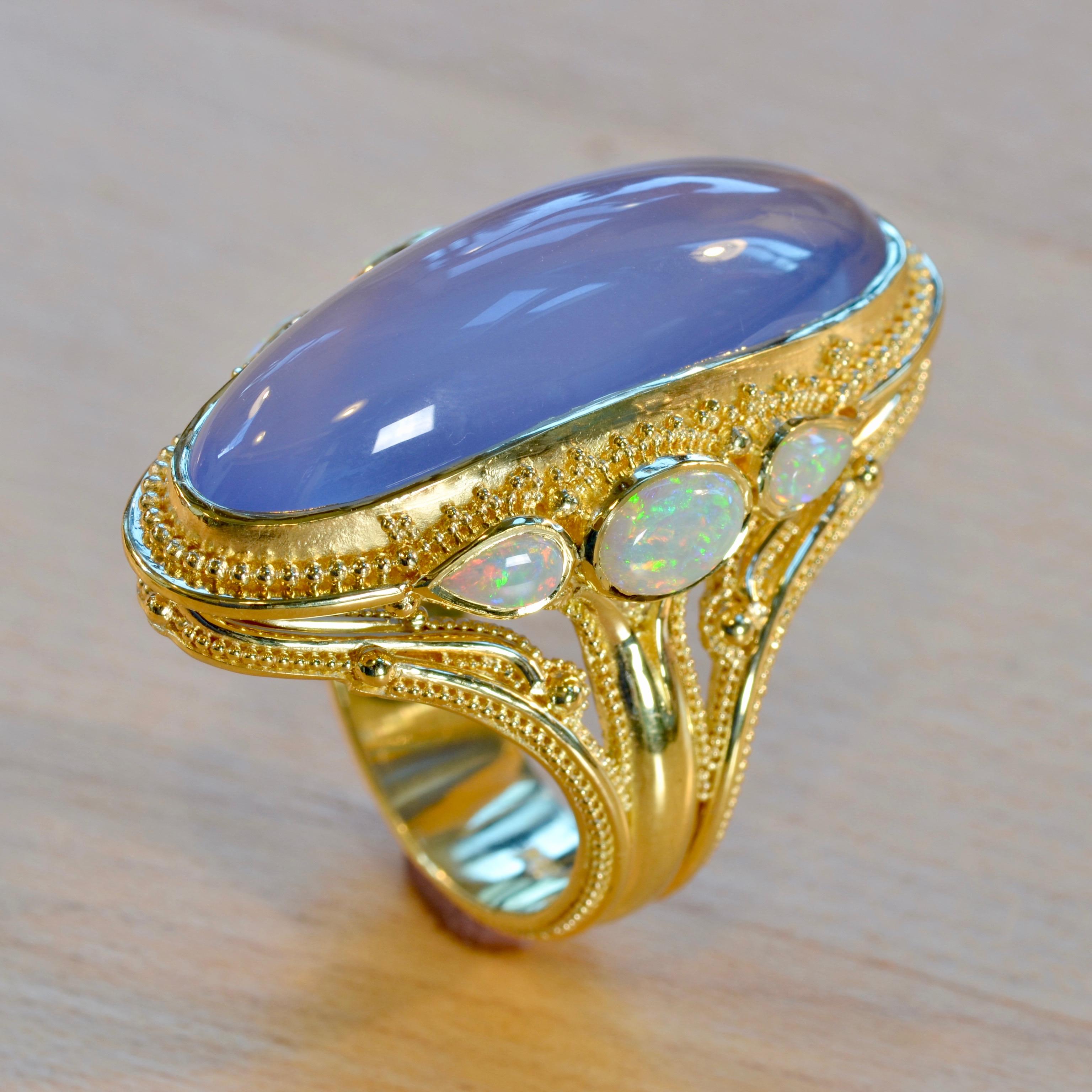 Kent Raible 18 Karat Gold Chalcedony and Opal Cocktail Ring with Granulation 3