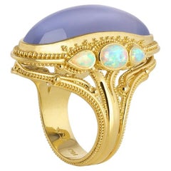 Kent Kent Raible 18 Karat Gold Chalcedon und Opal Cocktail-Ring mit Granulation