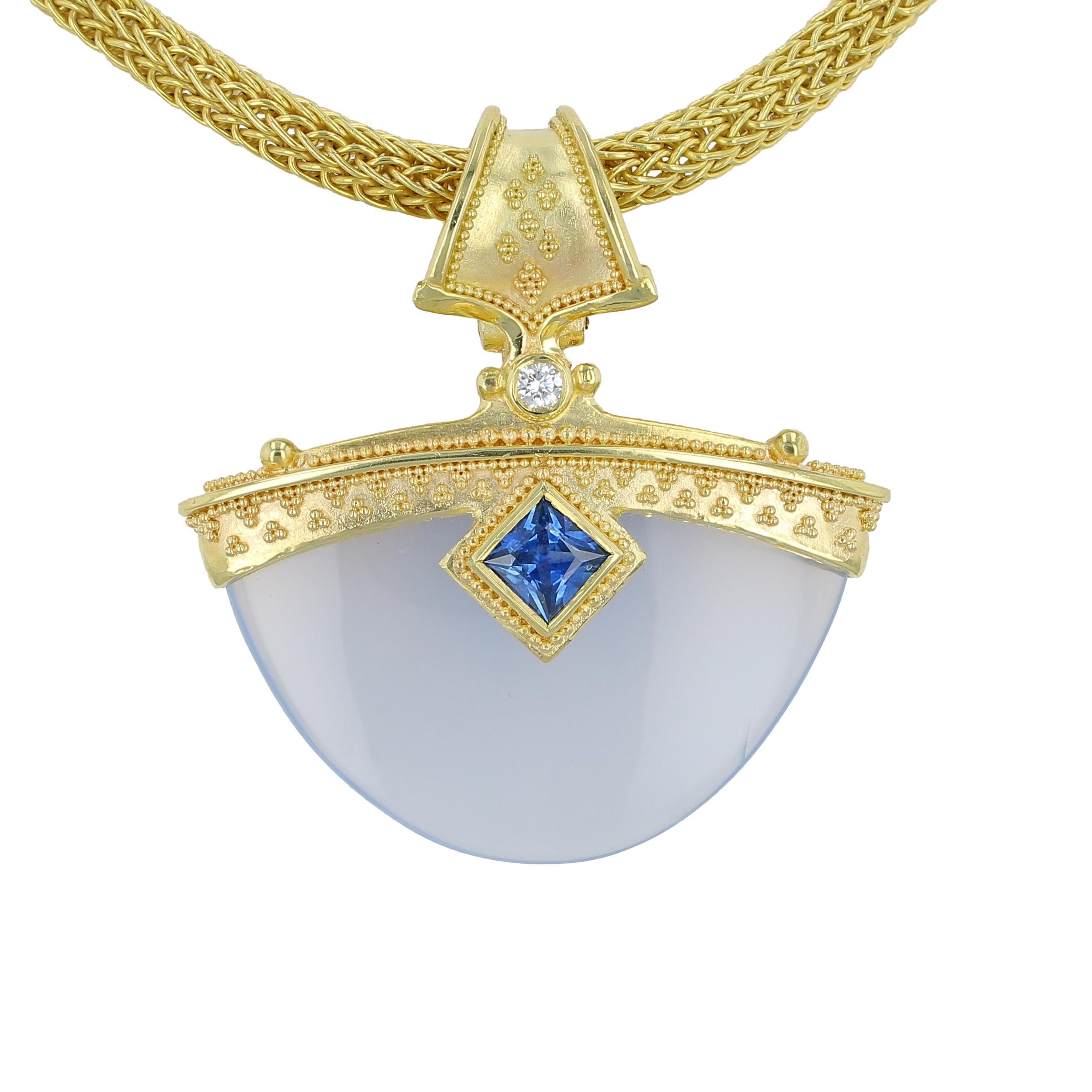Kent Raible 18 Karat Gold Chalcedony, Sapphire, Diamond Pendant Enhancer 3