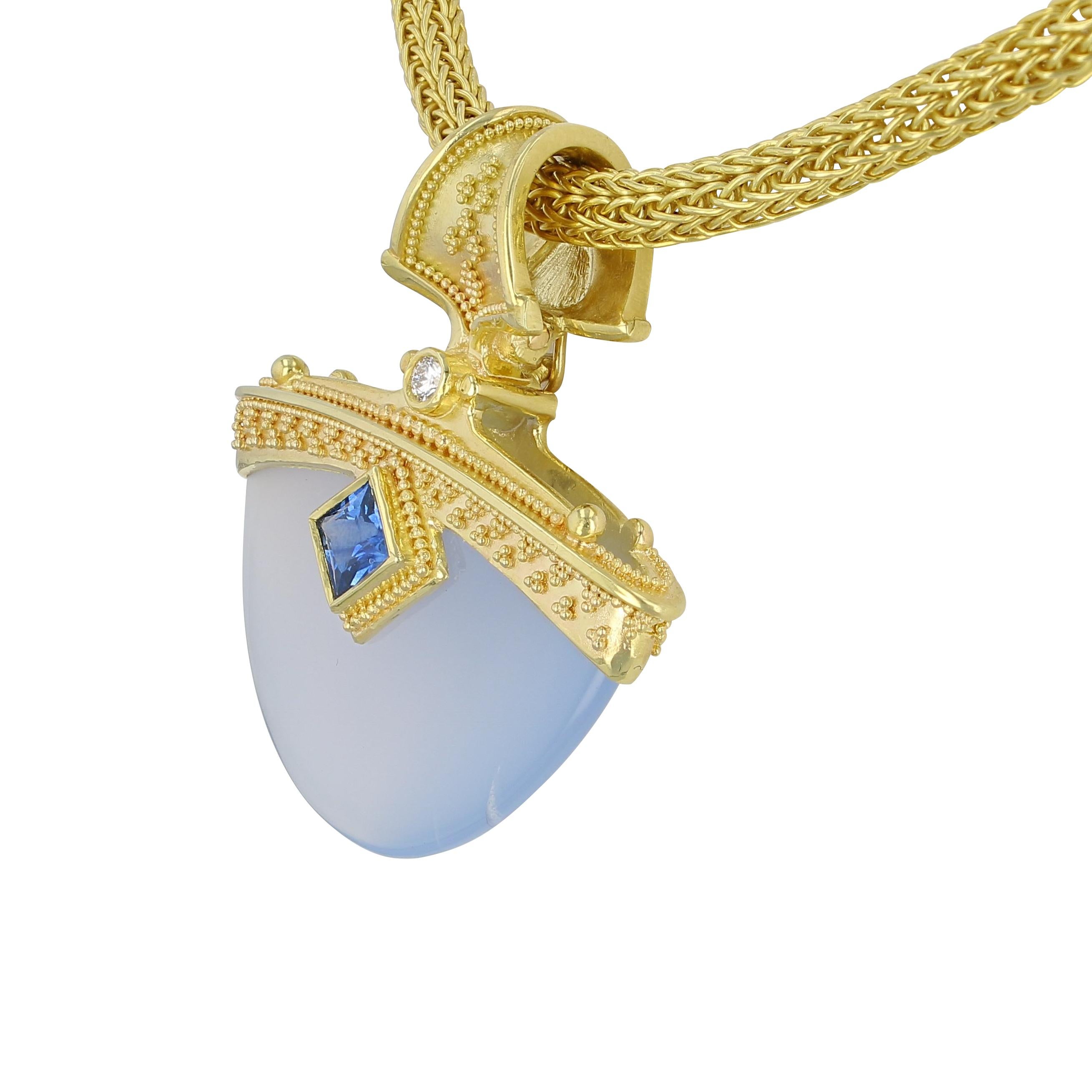 Women's or Men's Kent Raible 18 Karat Gold Chalcedony, Sapphire, Diamond Pendant Enhancer