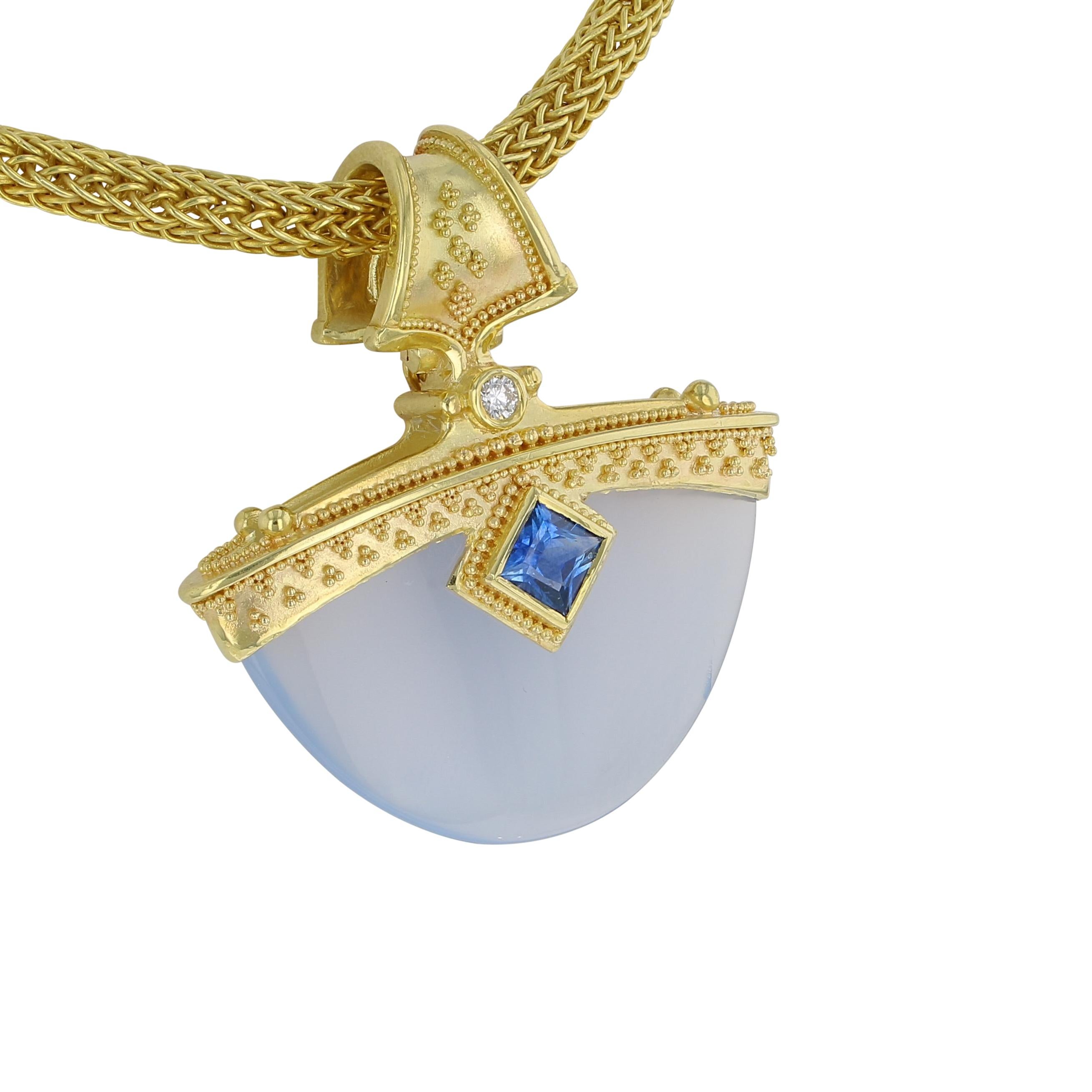 Kent Raible 18 Karat Gold Chalcedony, Sapphire, Diamond Pendant Enhancer 2