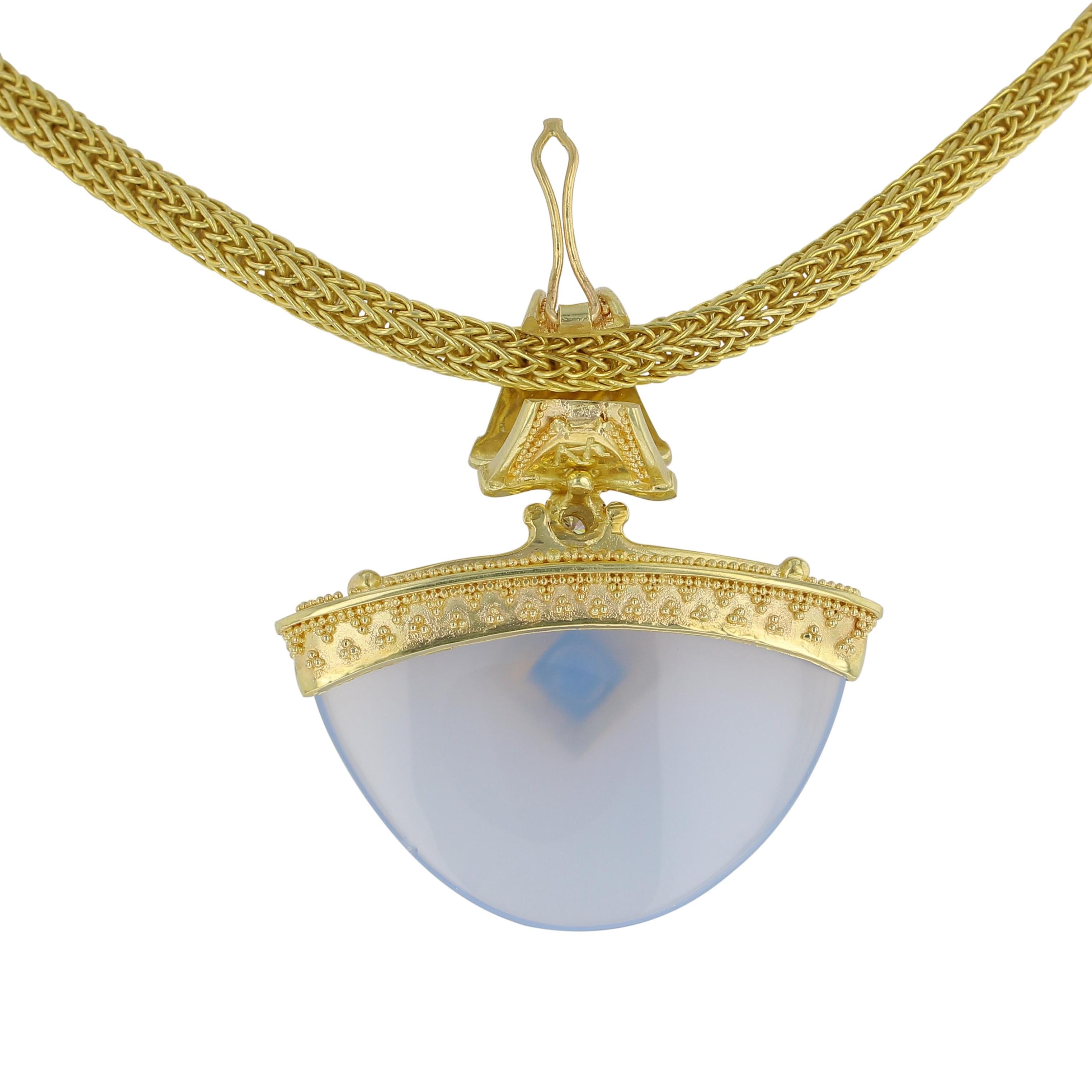 Kent Raible 18 Karat Gold Chalcedony, Sapphire, Diamond Pendant Enhancer In New Condition In Mossrock, WA