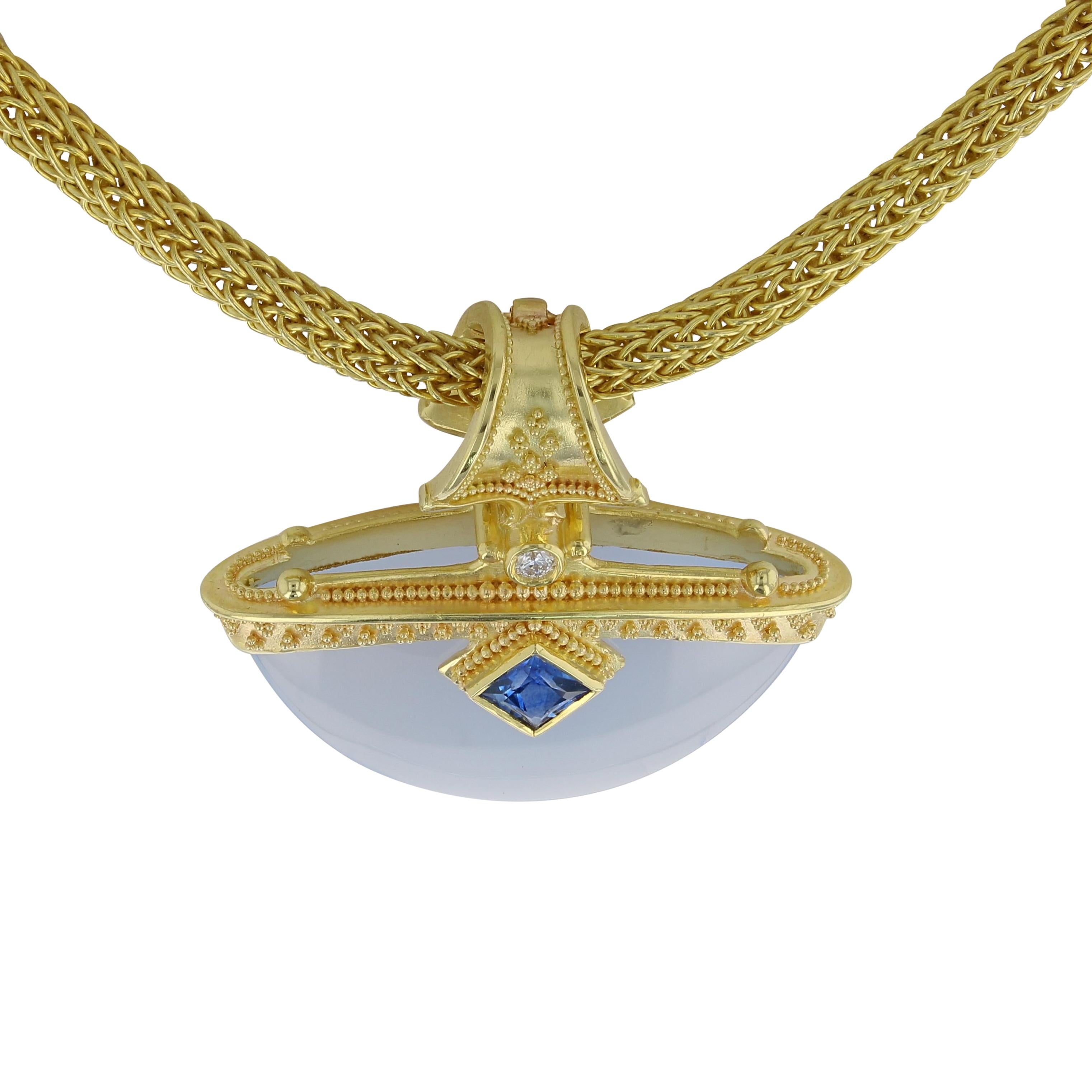 Kent Raible 18 Karat Gold Chalcedony, Sapphire, Diamond Pendant Enhancer 4