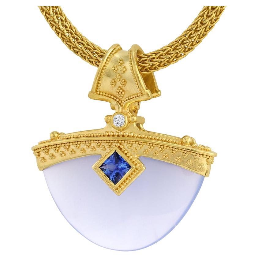 Pendentif Kent Raible en or 18 carats, calcédoine, saphir et diamants