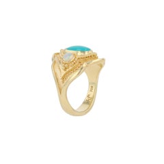 Kent Raible 18 Karat Gold Chrysocolla and Opal Cocktail Ring with Granulation