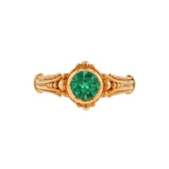 Kent Raible 18 Karat Gold Emerald Solitaire Ring with Gold Granulation
