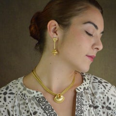 Kent Raible 18 Karat Gold Flying Saucer Chandelier Earrings with Granulation