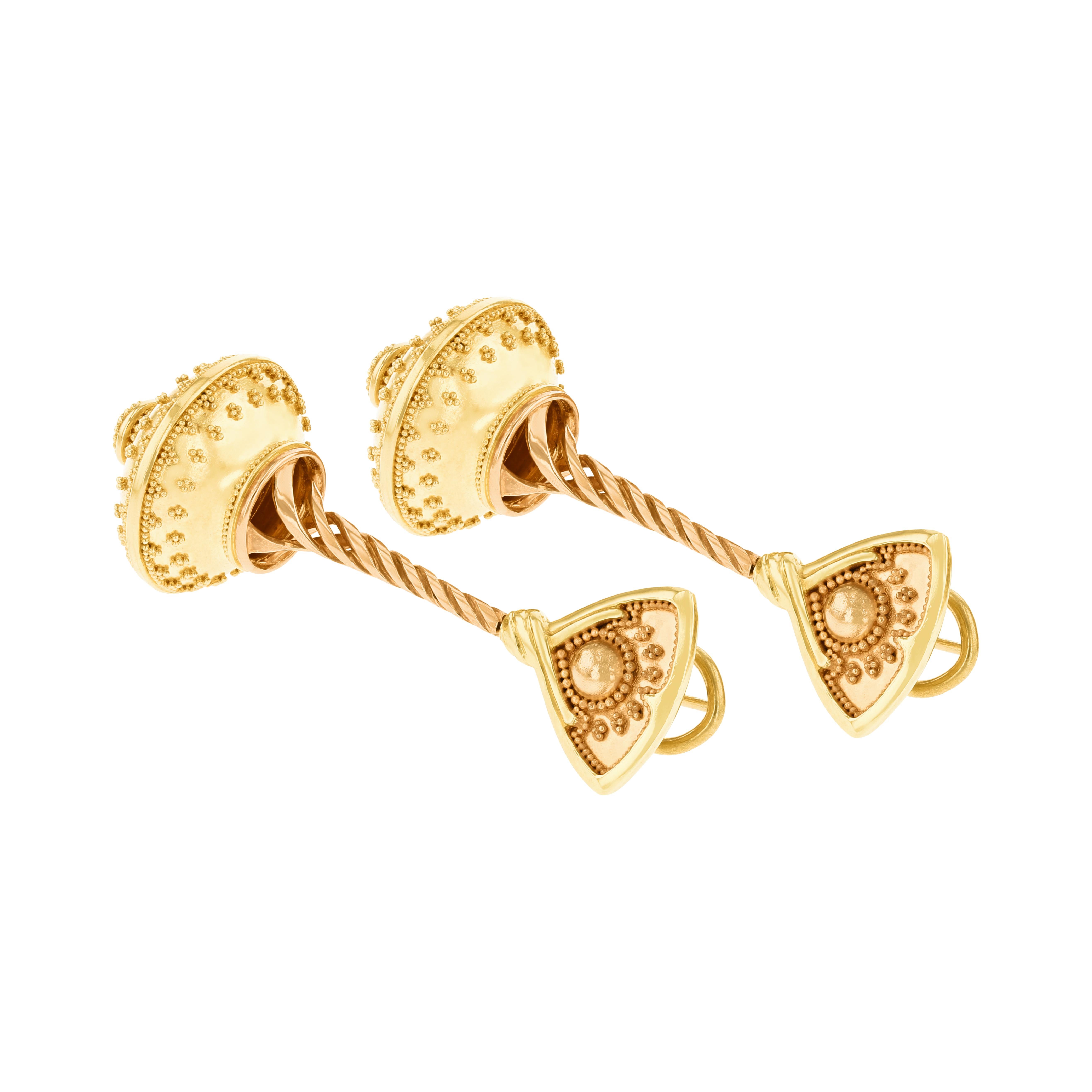Women's or Men's Kent Raible 18 Karat Gold Flying Saucer Chandelier Earrings with Granulation For Sale