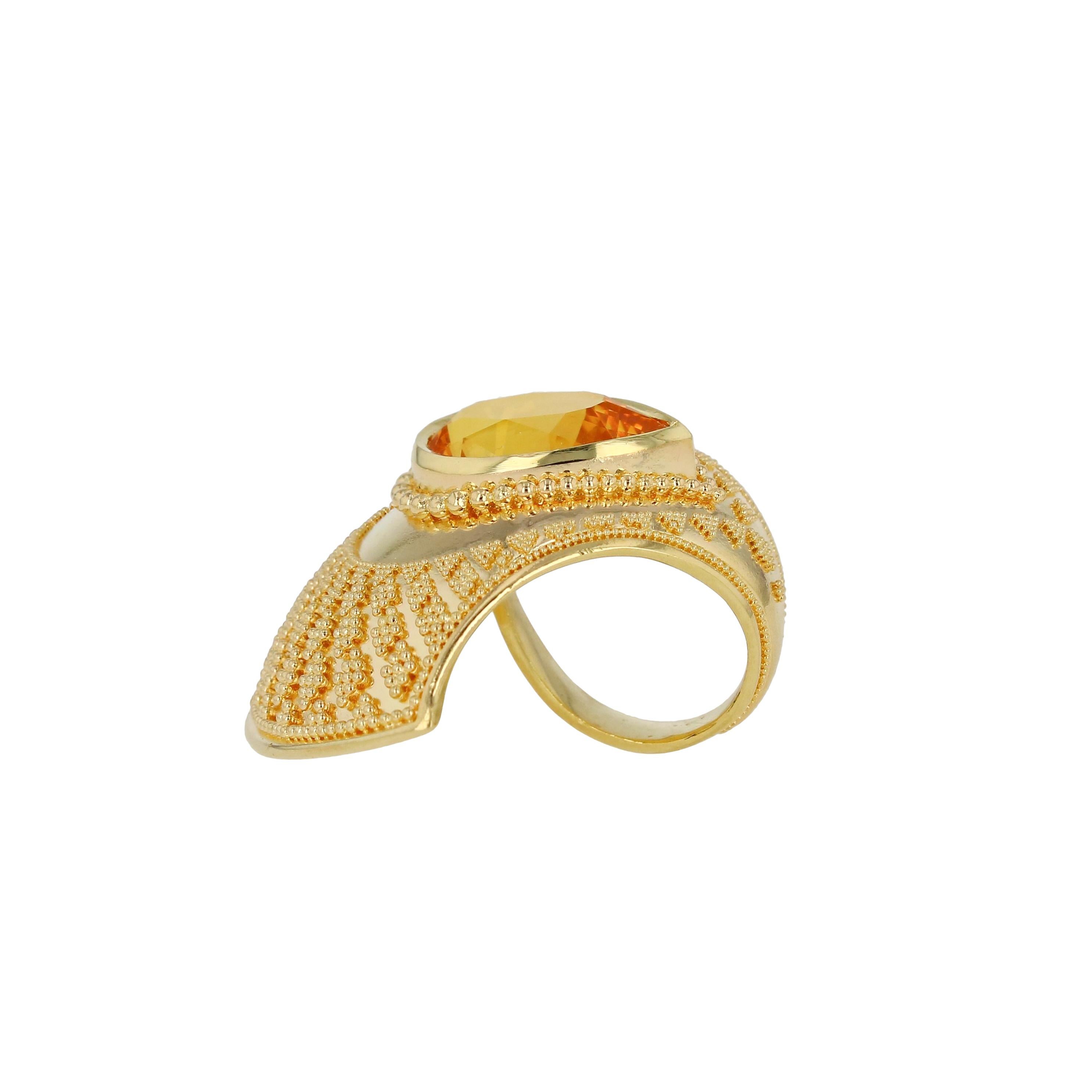 Pear Cut Kent Raible 18 Karat Gold Golden Sapphire Shell Pendant with fine Granulation For Sale